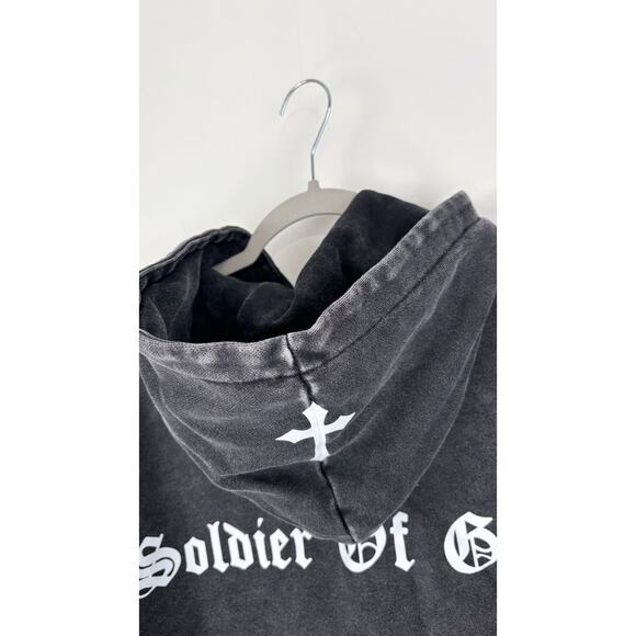 Alpha Omega Soldier Of God Hoodie Pullover Size Small Washed Black New Jesus - Picture 5 of 8